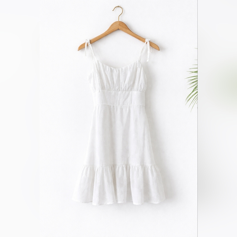 Speechless White Mini Dress Women Large Sleeveless Tie Strap Ruffle Hem Summer.